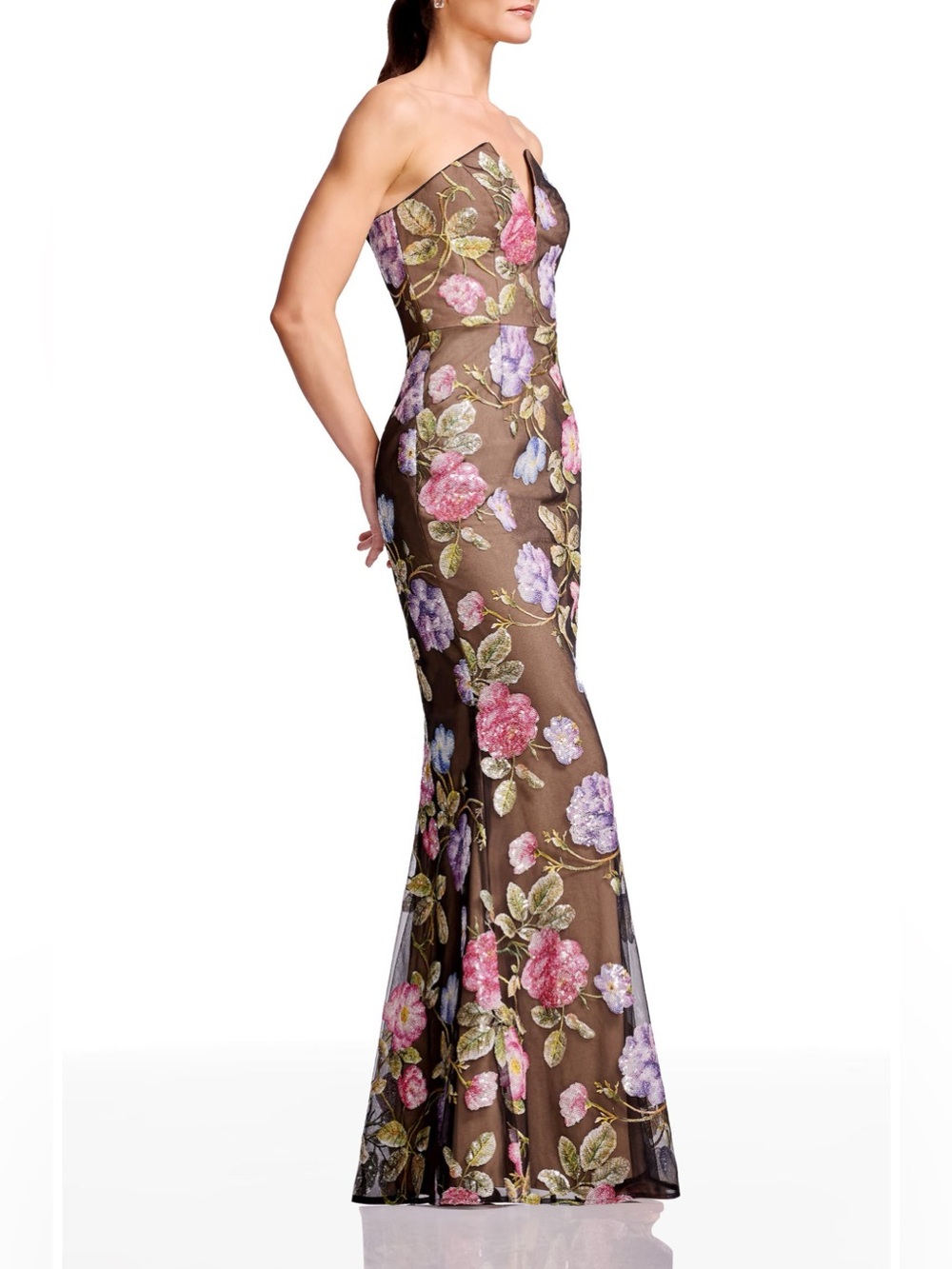 Dress the Population Fernanda Embroidered Floral Strapless Gown Size Large - Picture 2 of 13